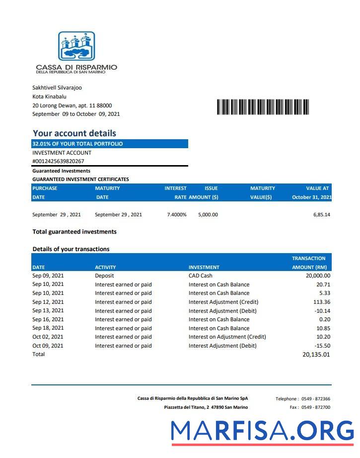 Downloadable San Marino Cassa di Risparmio bank statement excel download for verification